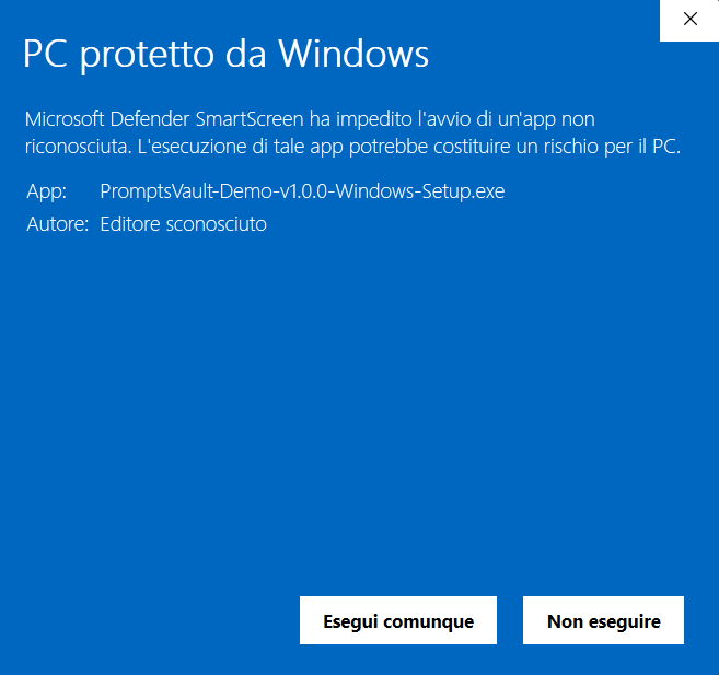 Passo 2 - Clicca Esegui comunque